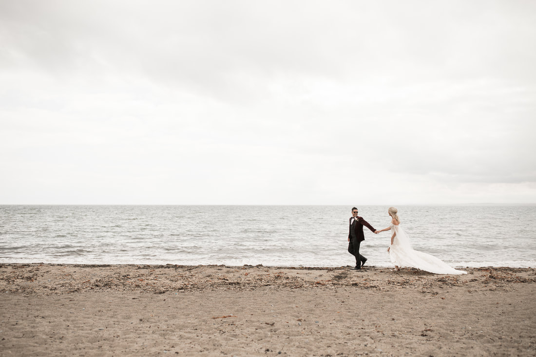 Bride and groom on a beach in Dundalk